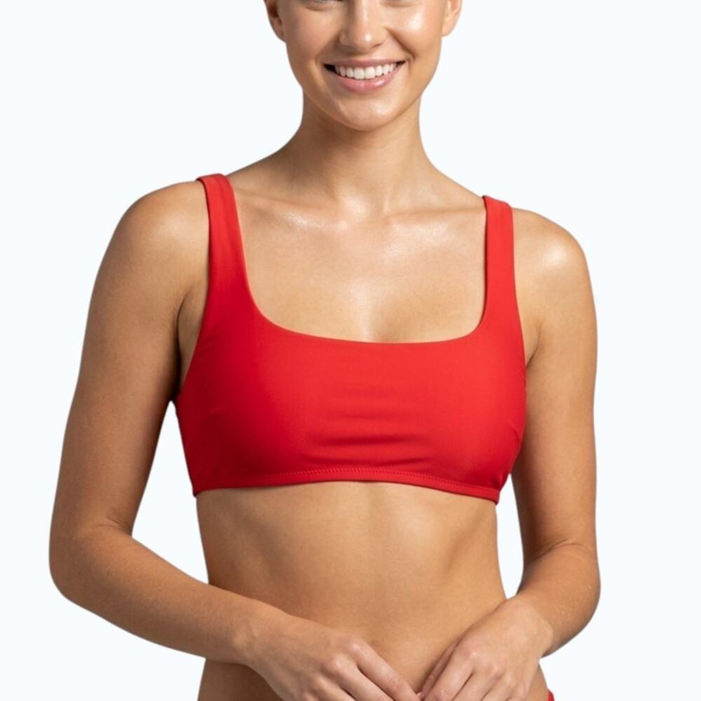 Aerie Scoop Bikini Top Chilly Red Wide Strap Stretch Women Size L NWT